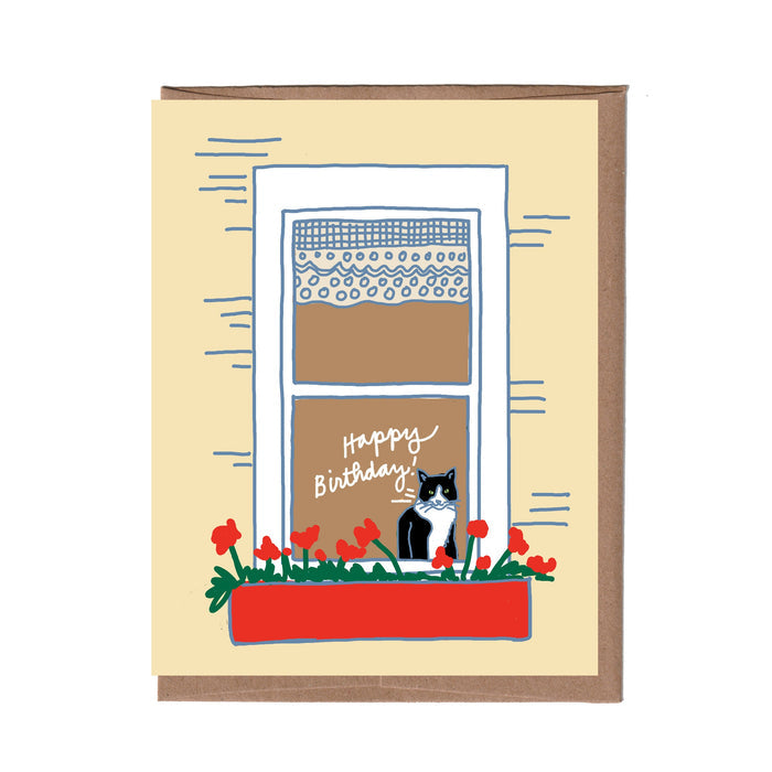 Cat in Window Birthday Card