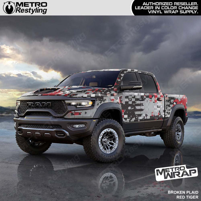 Plaid red truck wrap