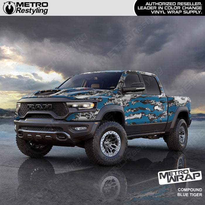 Compound Blue Tiger Camo vinyl truck wrap