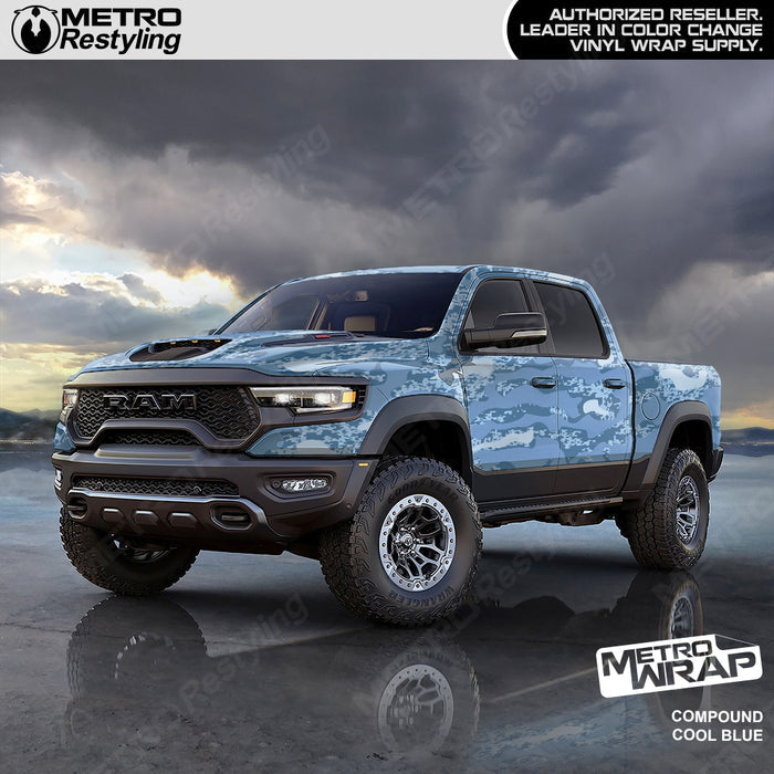 Compound Cool Blue Camo vinyl truck wrap