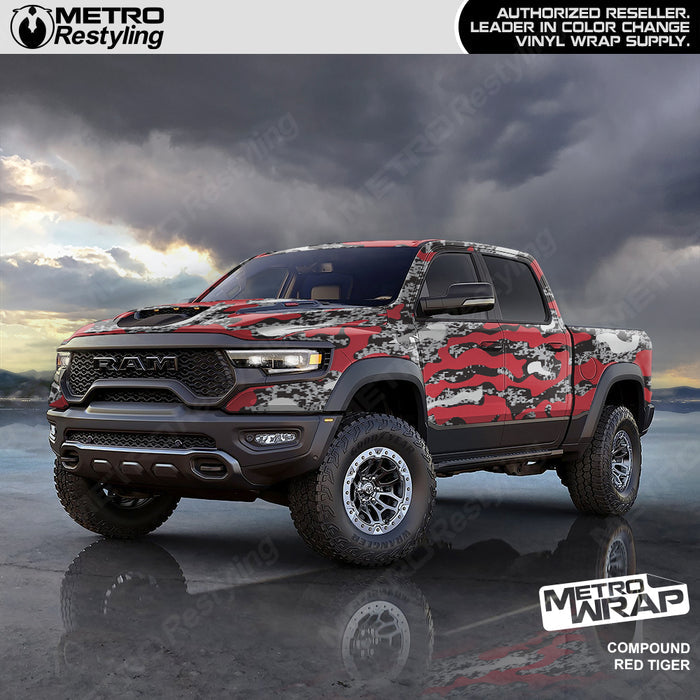 Compound Red Tiger Camo vinyl truck wrap