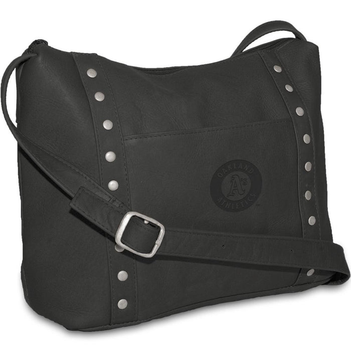 Pangea Black Leather Womens Top Zip Handbag - Oakland Athletics