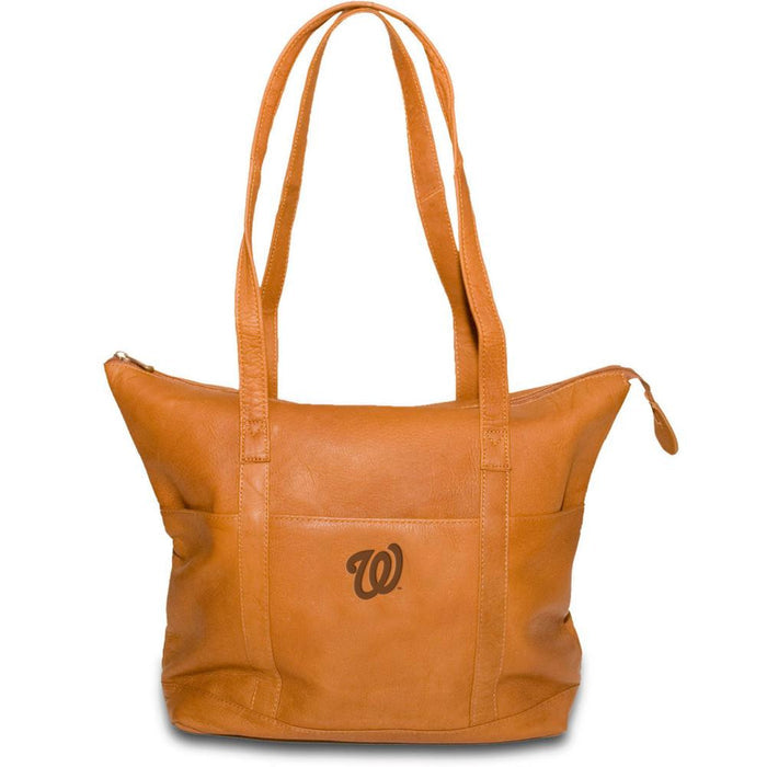 Pangea Tan Leather Women's Tote - Washington Nationals